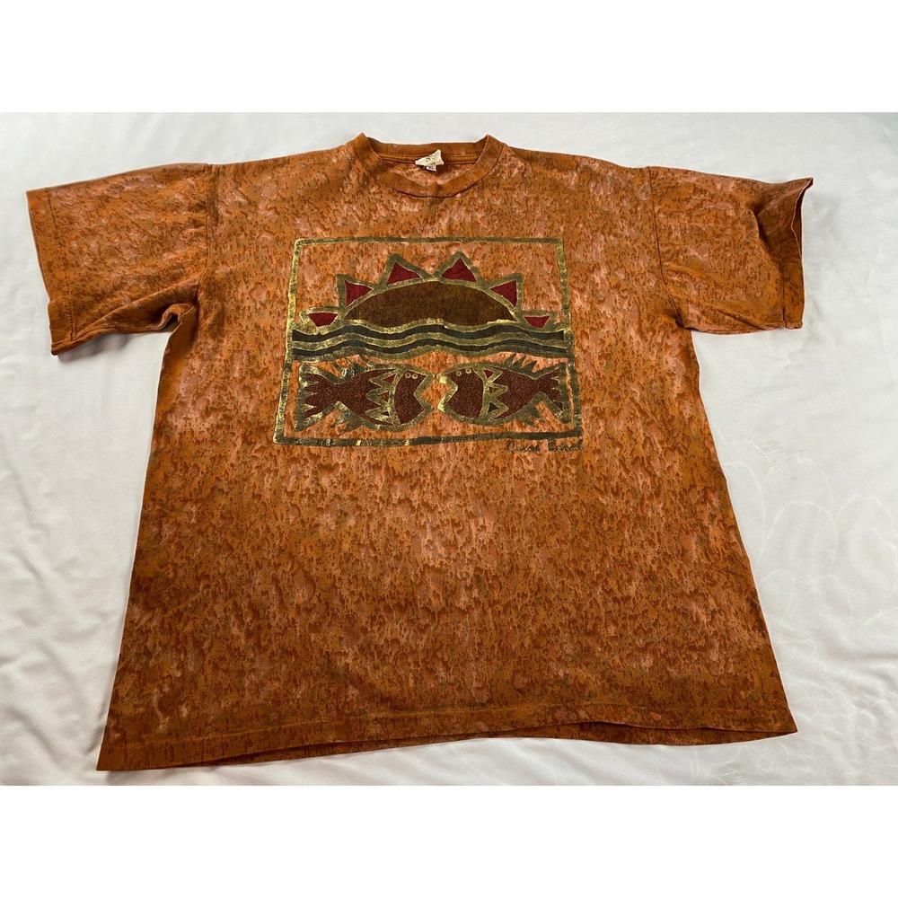 Sunshirts T-Shirt Mens XL Orange Excellent Vintage Cocoa Beach Fish Sun Graphic